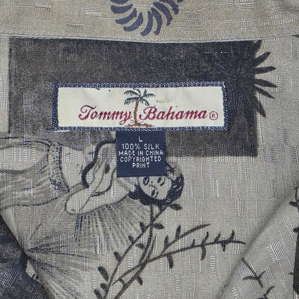Tommy Bahama Mens Large Silk Hula Girl Camp Shirt Tan RN 86549 - Picture 3 of 8